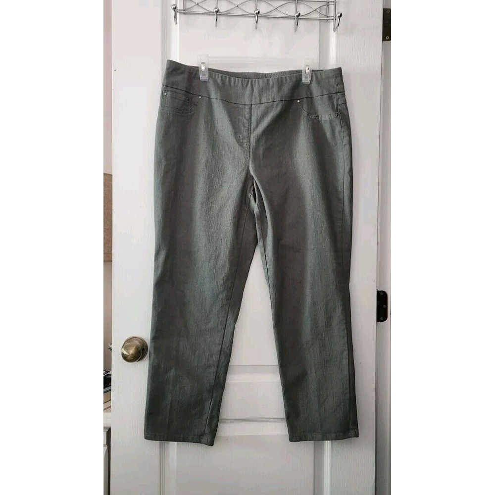 Ruby Rd Women's Pull-on Stretch Pants Mid-Rise Pockets Green Size 16 Petite